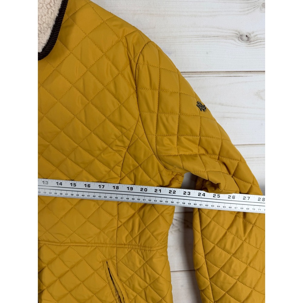 Lauren Ralph Lauren Jacket Womens XL Mustard Yellow Quilted Faux Fur Collar - Picture 4 of 8